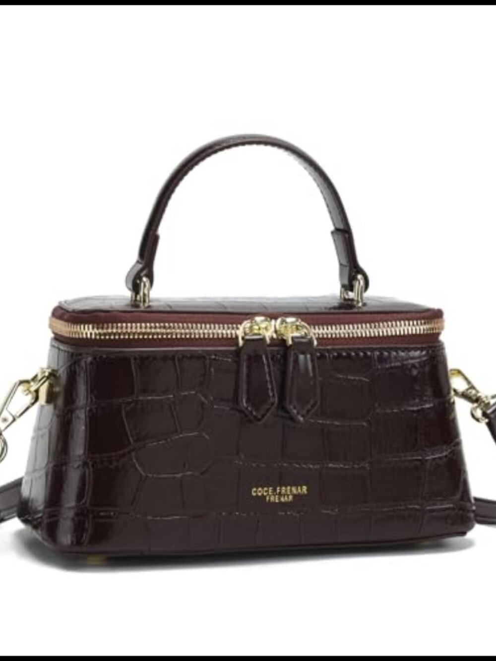 Crocodile-Embossed Crossbody Bag Mini Satchel Square Purse Adjustable Strap
